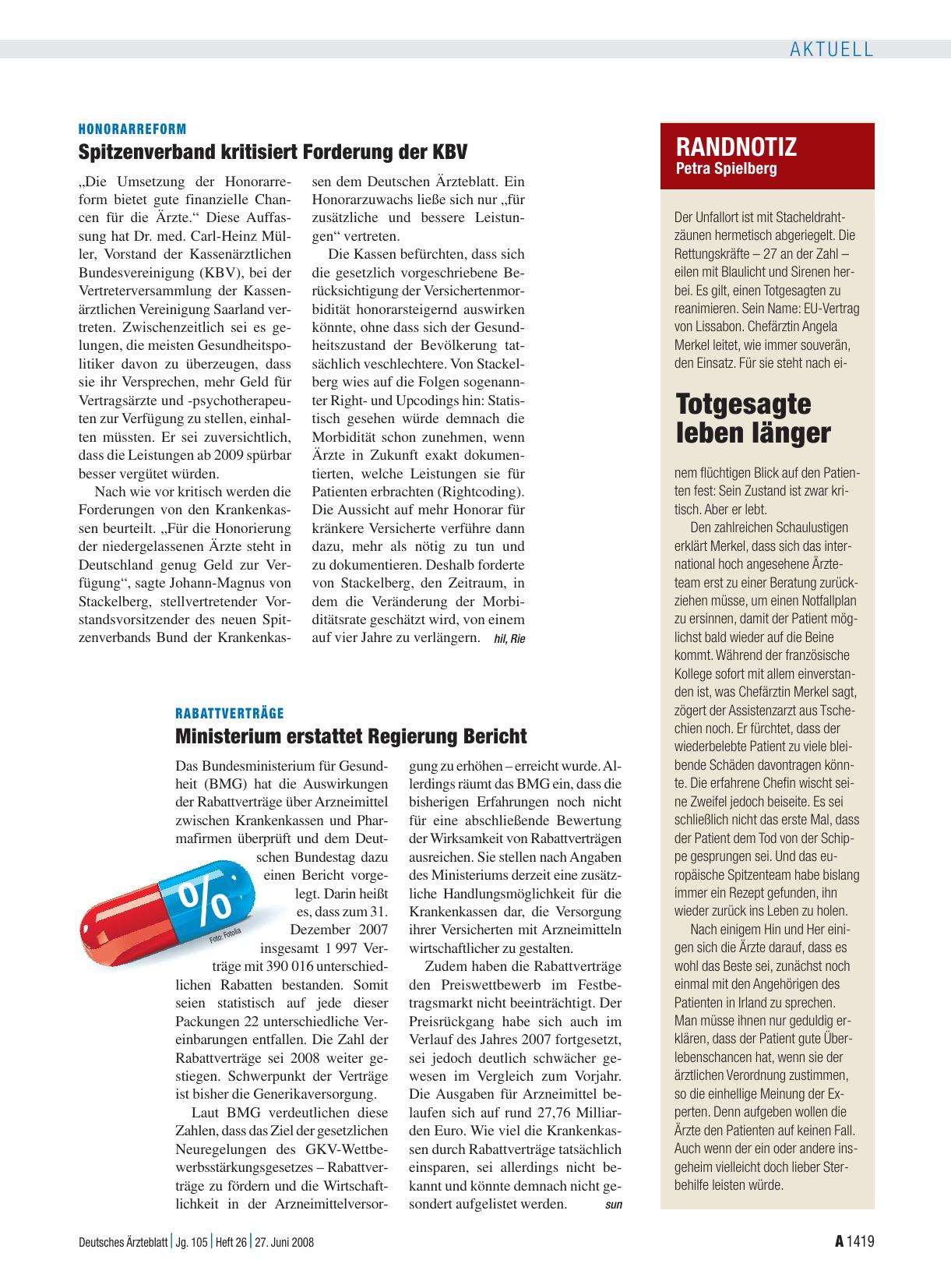 Vorschauseite 1: Honorarreform: Spitzenverband kritisiert Forderung der KBV