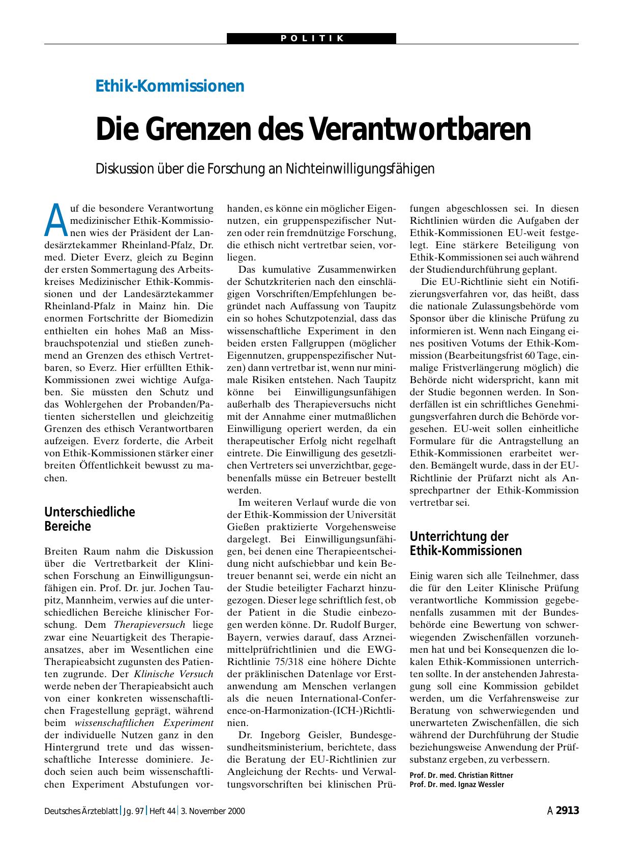 Vorschauseite 1: Ethik-Kommissionen: Die Grenzen des Verantwortbaren