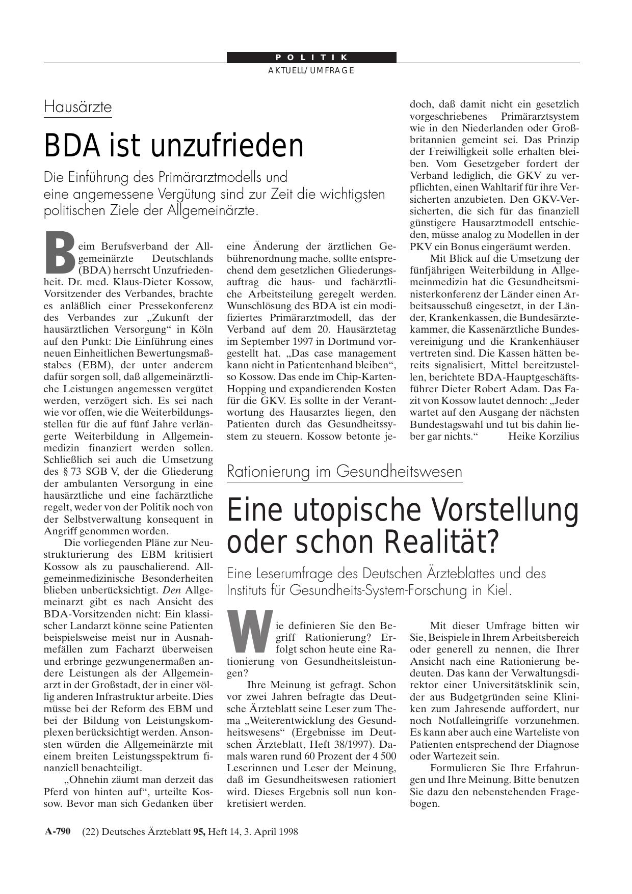 Vorschauseite 1: Hausärzte: BDA ist unzufrieden
