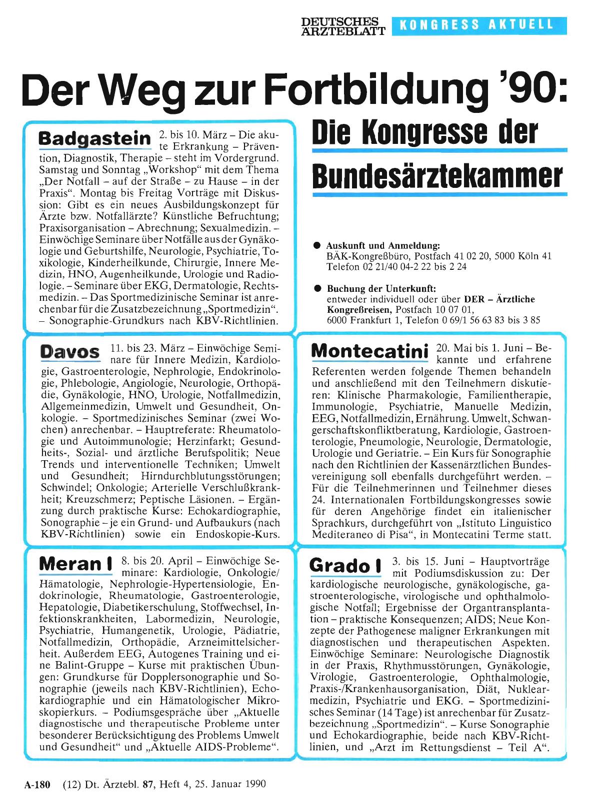 Vorschauseite 1: Der Weg zur Fortbildung '90: Die Kongresse der Bundesärztekammer