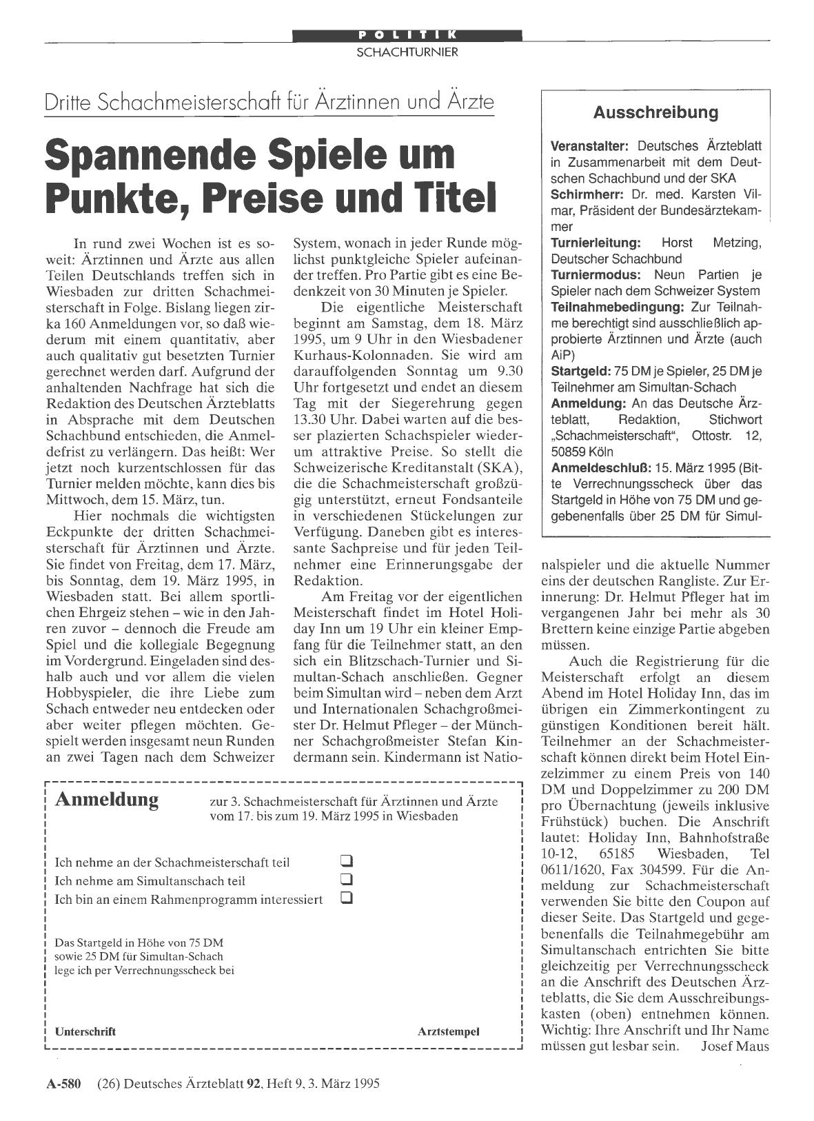 Vorschauseite 1: Dritte Schachmeisterschaft für Ärztinnen und Ärzte: Spannende Spiele um Punkte, Preise und Titel
