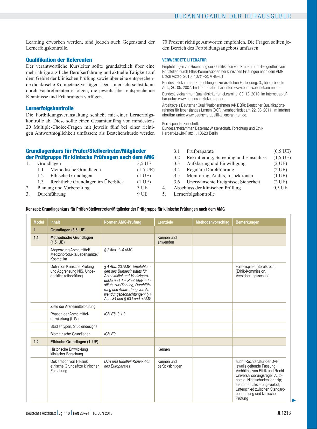 Vorschauseite 2: Curriculare Fortbildung: Grundlagenkurs für Prüfer/Stellvertreter und Mitglieder einer Prüfgruppe bei klinischen Prüfungen nach dem Arzneimittelgesetz (AMG) und für Prüfer nach de…