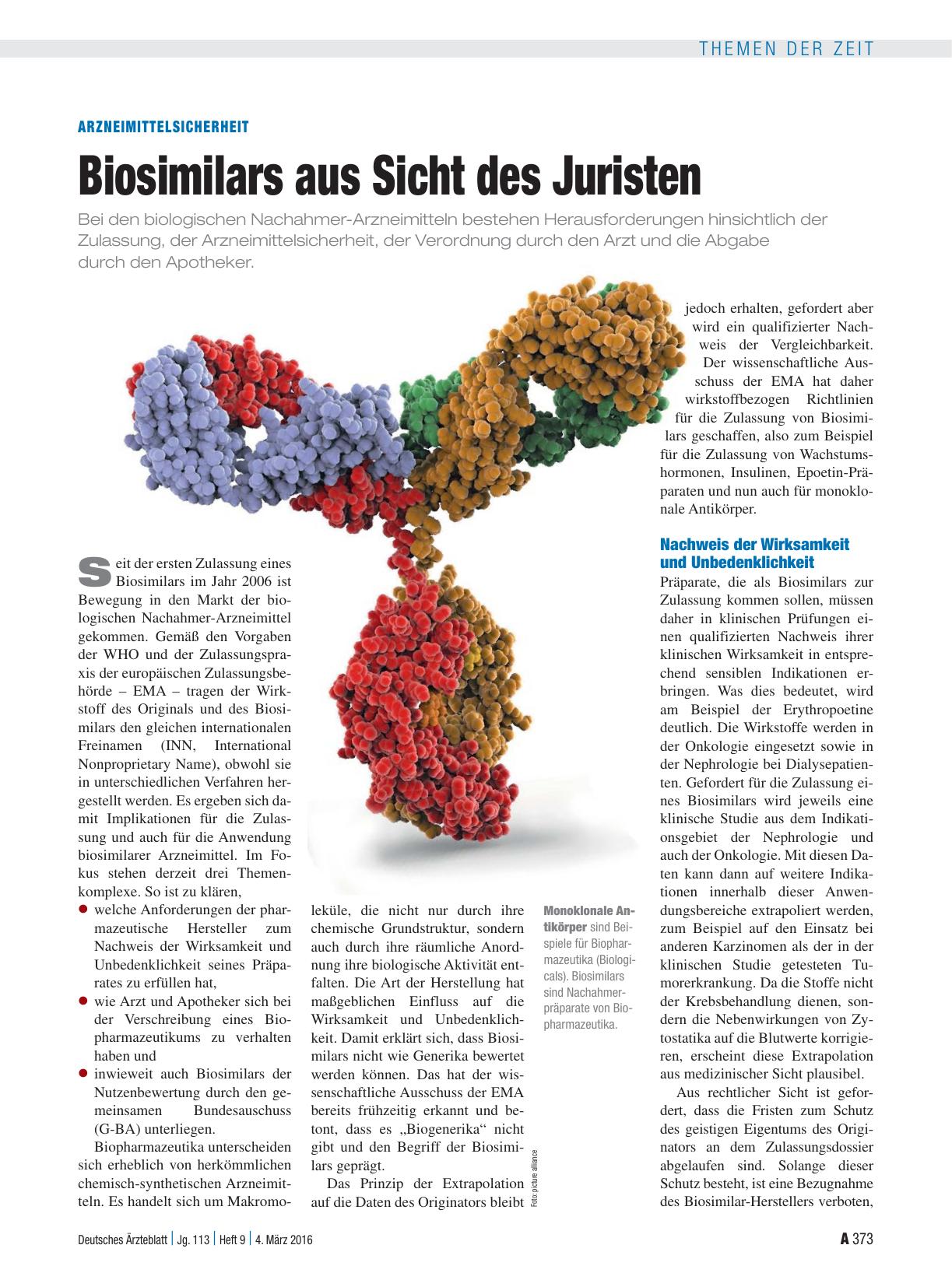 Vorschauseite 1: Arzneimittelsicherheit: Biosimilars aus Sicht des Juristen