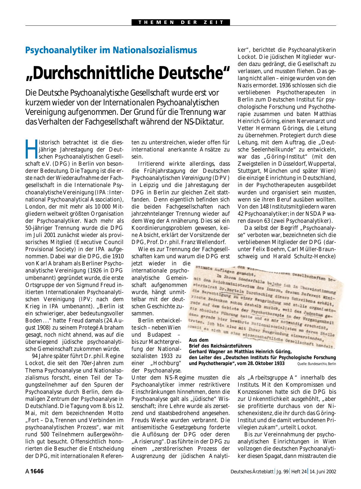 Vorschauseite 1: Psychoanalytiker im Nationalsozialismus: „Durchschnittliche Deutsche“