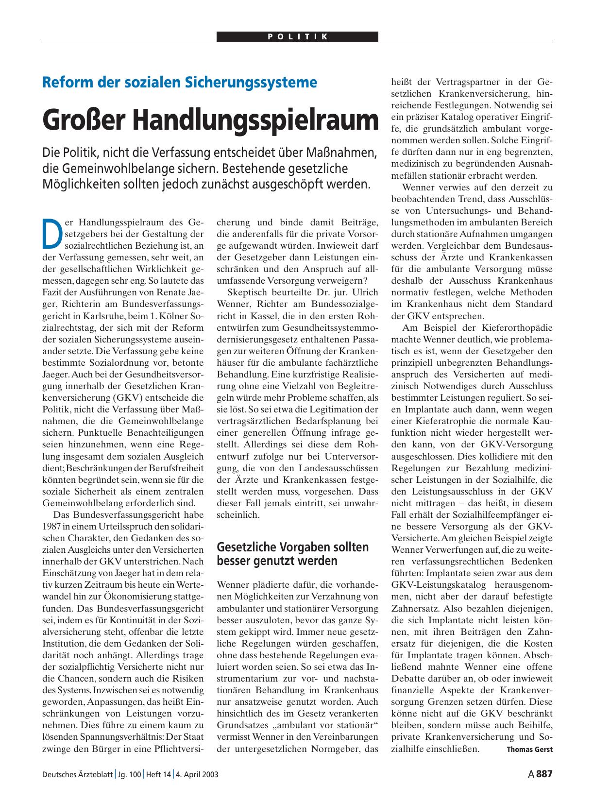 Vorschauseite 1: Reform der sozialen Sicherungssysteme: Großer Handlungsspielraum