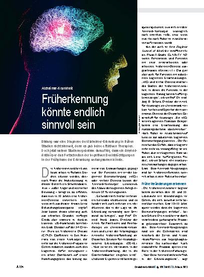 Vorschauseite 1: Alzheimer-Krankheit: Früherkennung könnte endlich sinnvoll sein