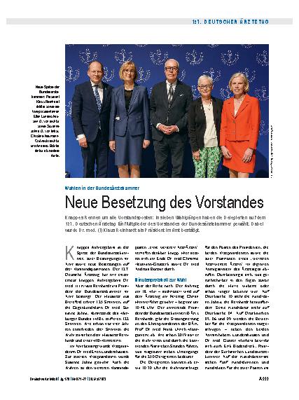 Vorschauseite 1: Wahlen in der Bundesärztekammer: Neue Besetzung des Vorstandes