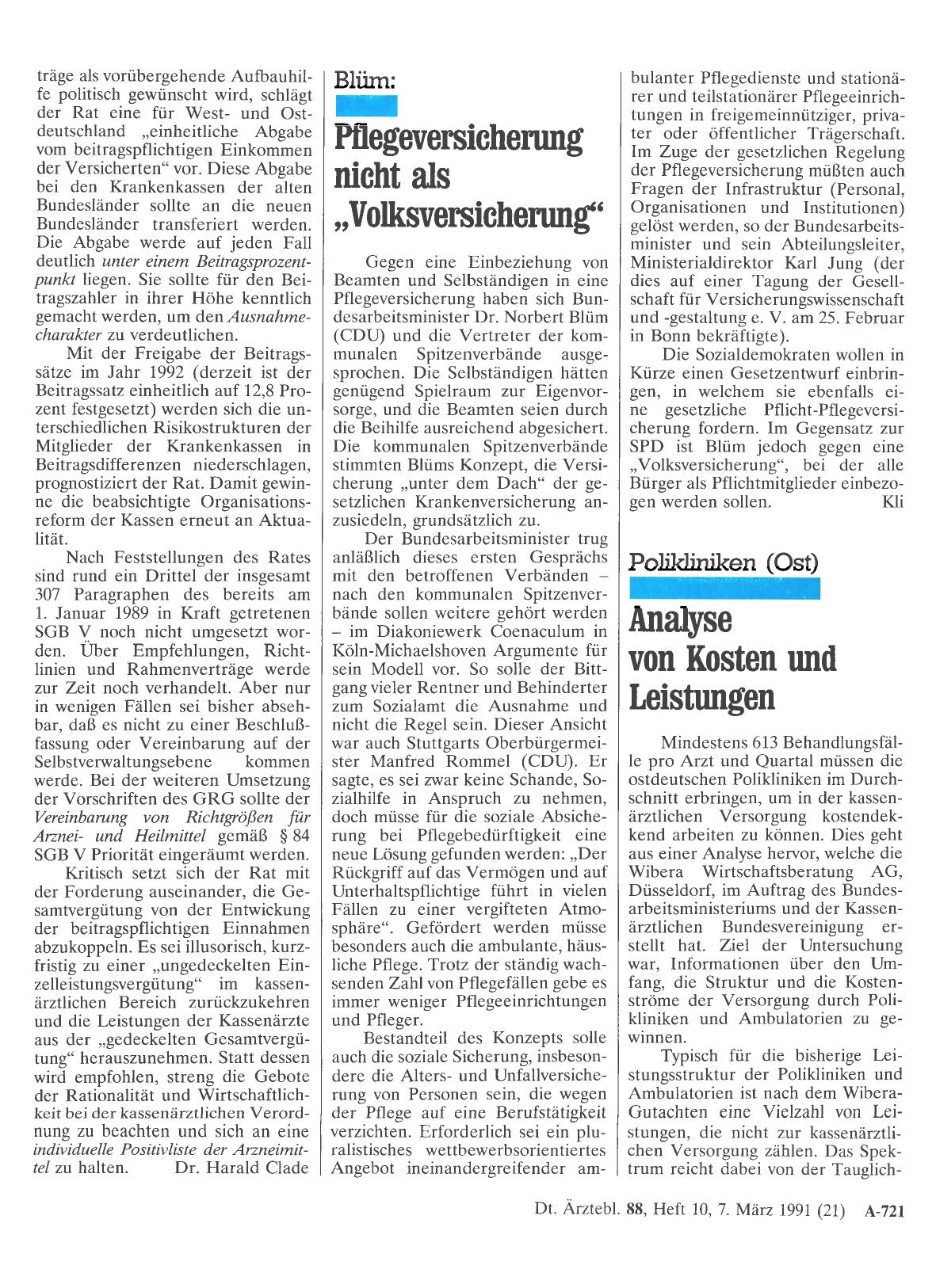 Vorschauseite 1: Blüm: Pflegeversicherung nicht als „Volksversicherung“