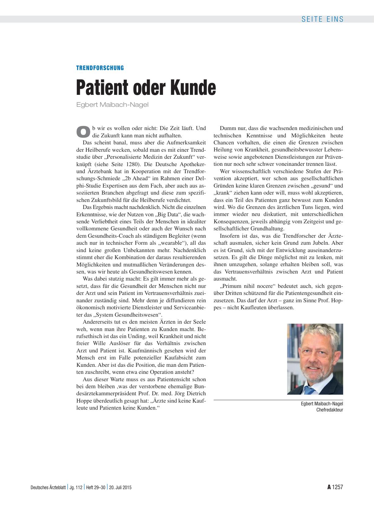 Vorschauseite 1: Trendforschung: Patient oder Kunde