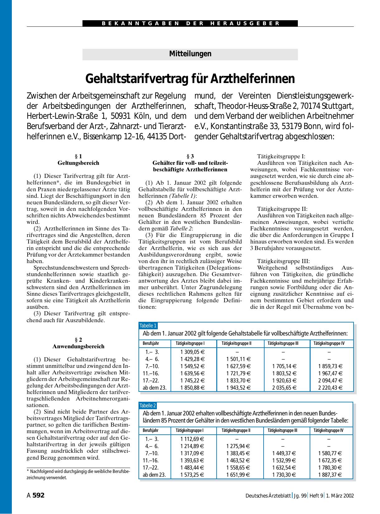 Vorschauseite 1: Mitteilungen: Gehaltstarifvertrag für Arzthelferinnen