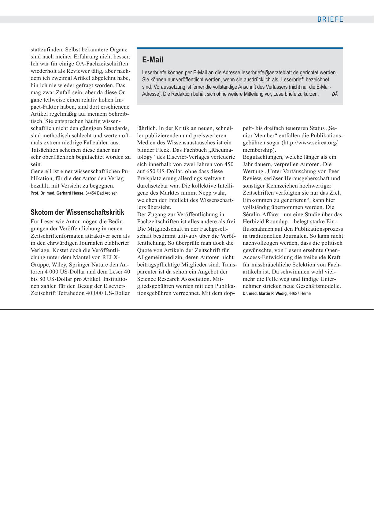 Vorschauseite 1: Wissenschaftspublikation: Skotom der Wissenschaftskritik
