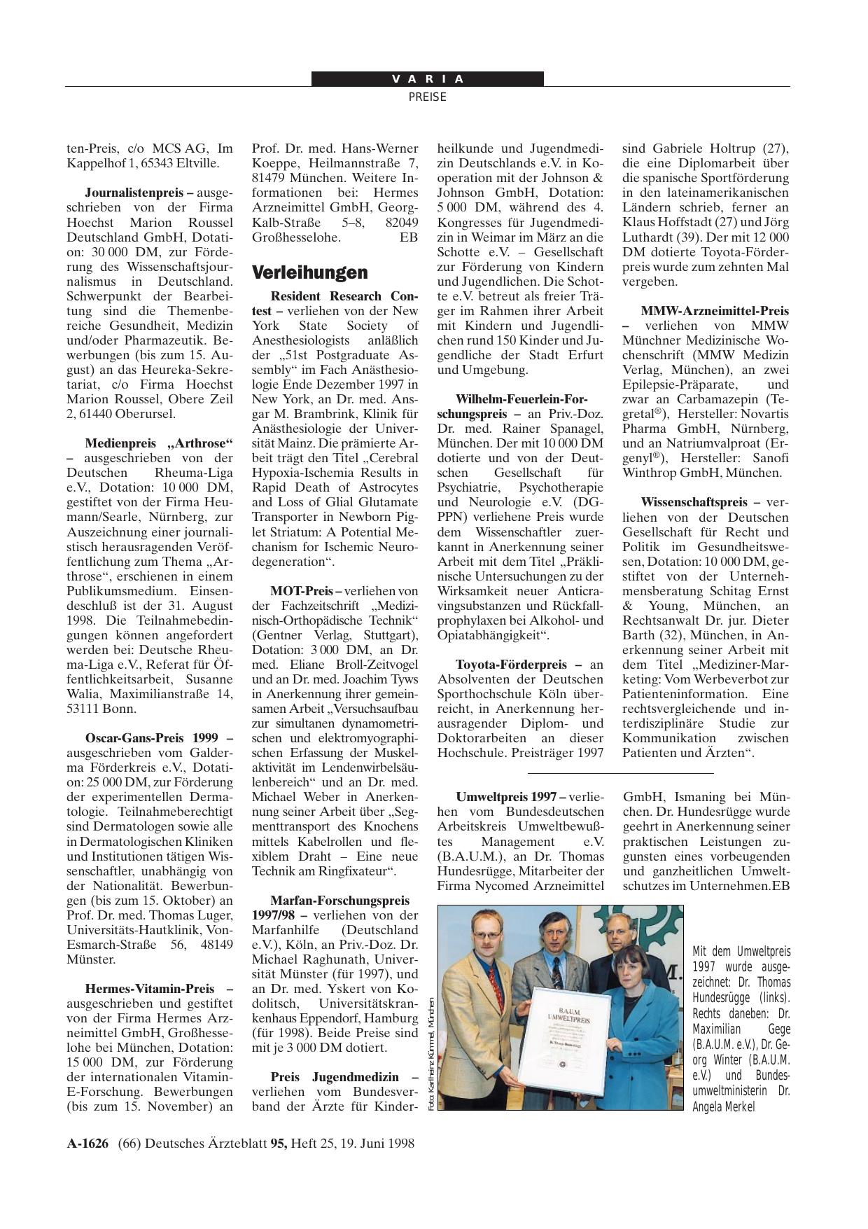 Vorschauseite 1: Verleihungen