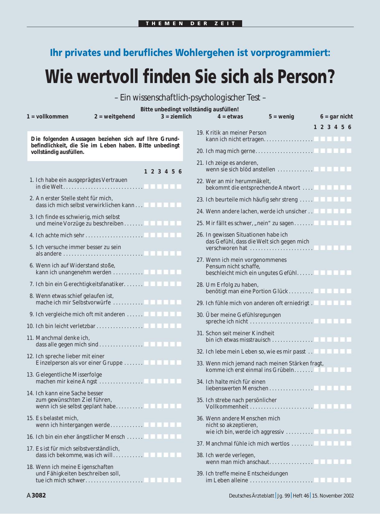 Vorschauseite 1: Ihr privates und berufliches Wohlergehen ist vorprogrammiert: Wie wertvoll finden Sie sich als Person?