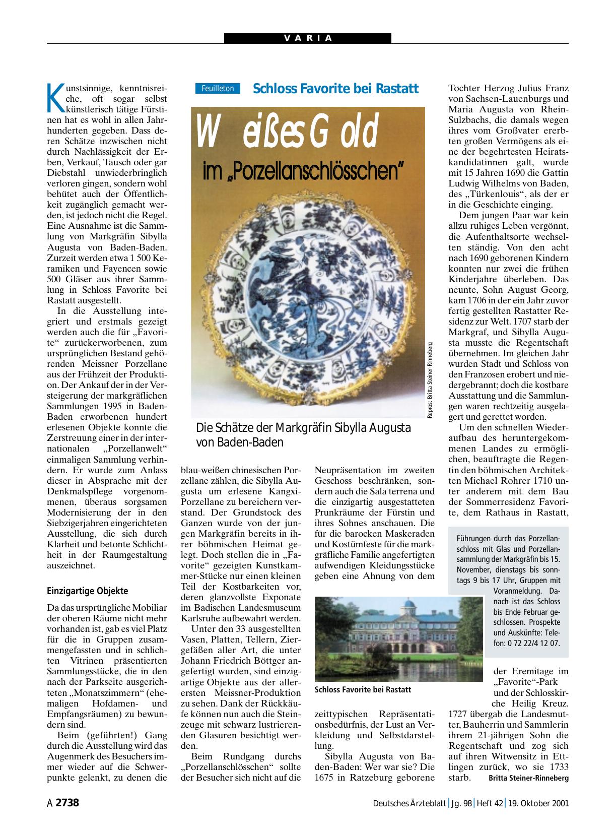 Vorschauseite 1: Schloss Favorite bei Rastatt: Weißes Gold im „Porzellanschlösschen”