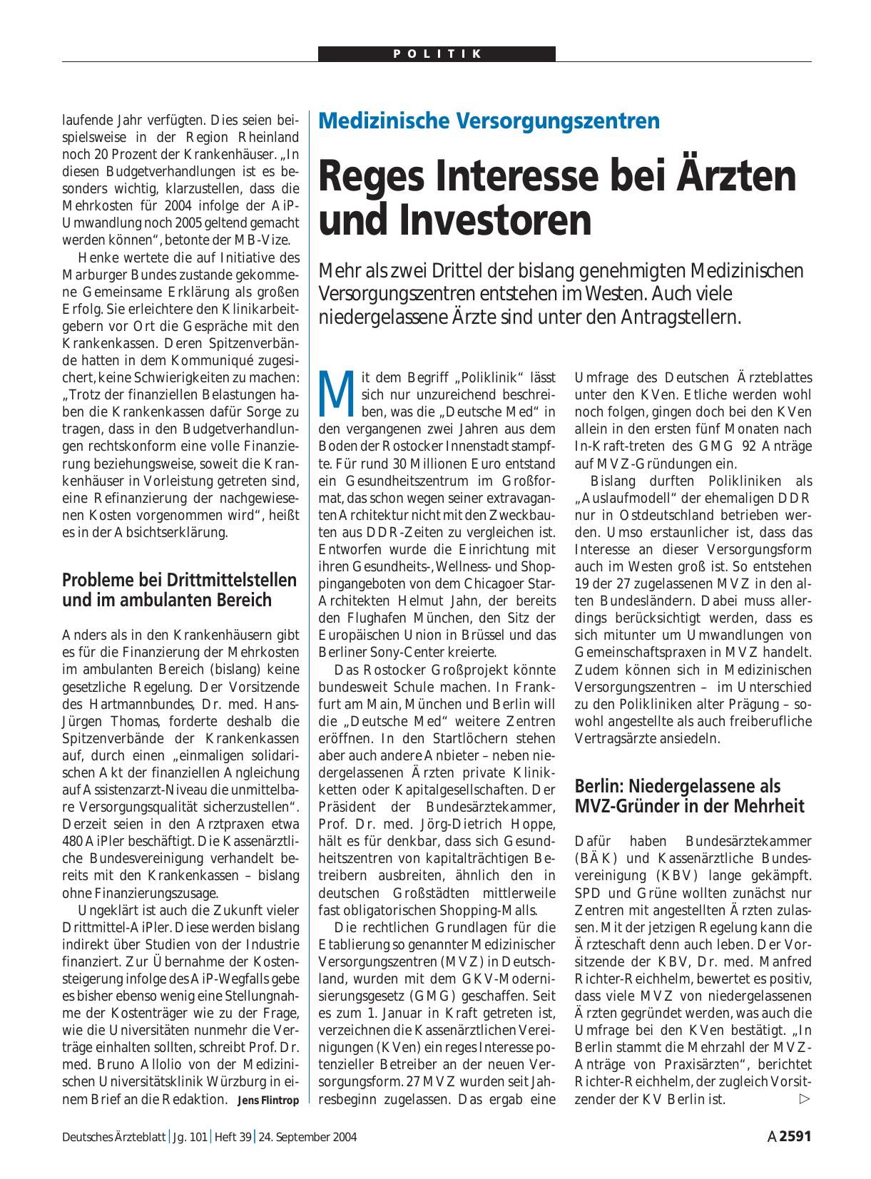 Vorschauseite 1: Medizinische Versorgungszentren: Reges Interesse bei Ärzten und Investoren