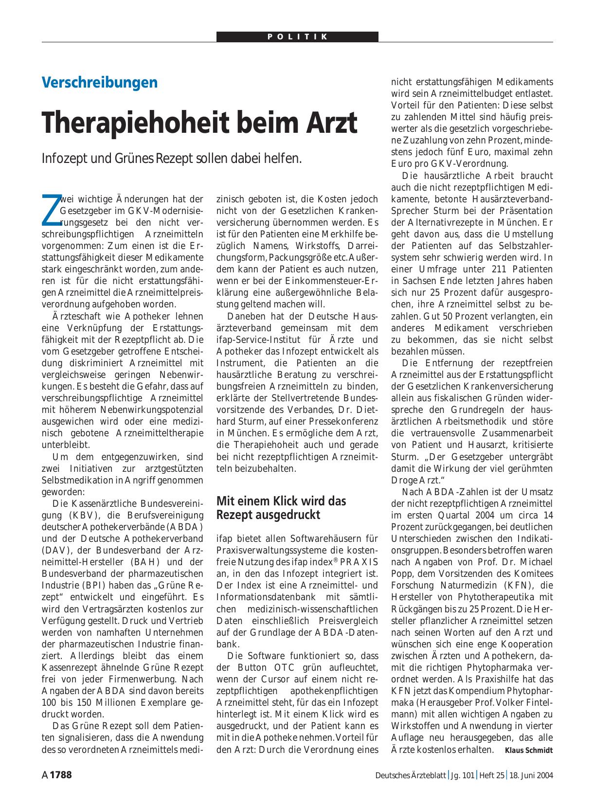 Vorschauseite 1: Verschreibungen: Therapiehoheit beim Arzt