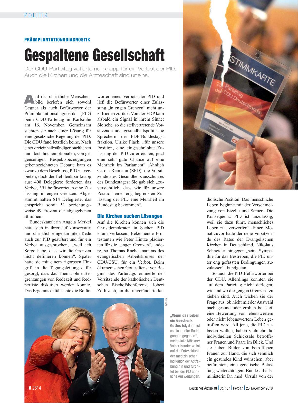 Vorschauseite 1: Präimplantationsdiagnostik: Gespaltene Gesellschaft