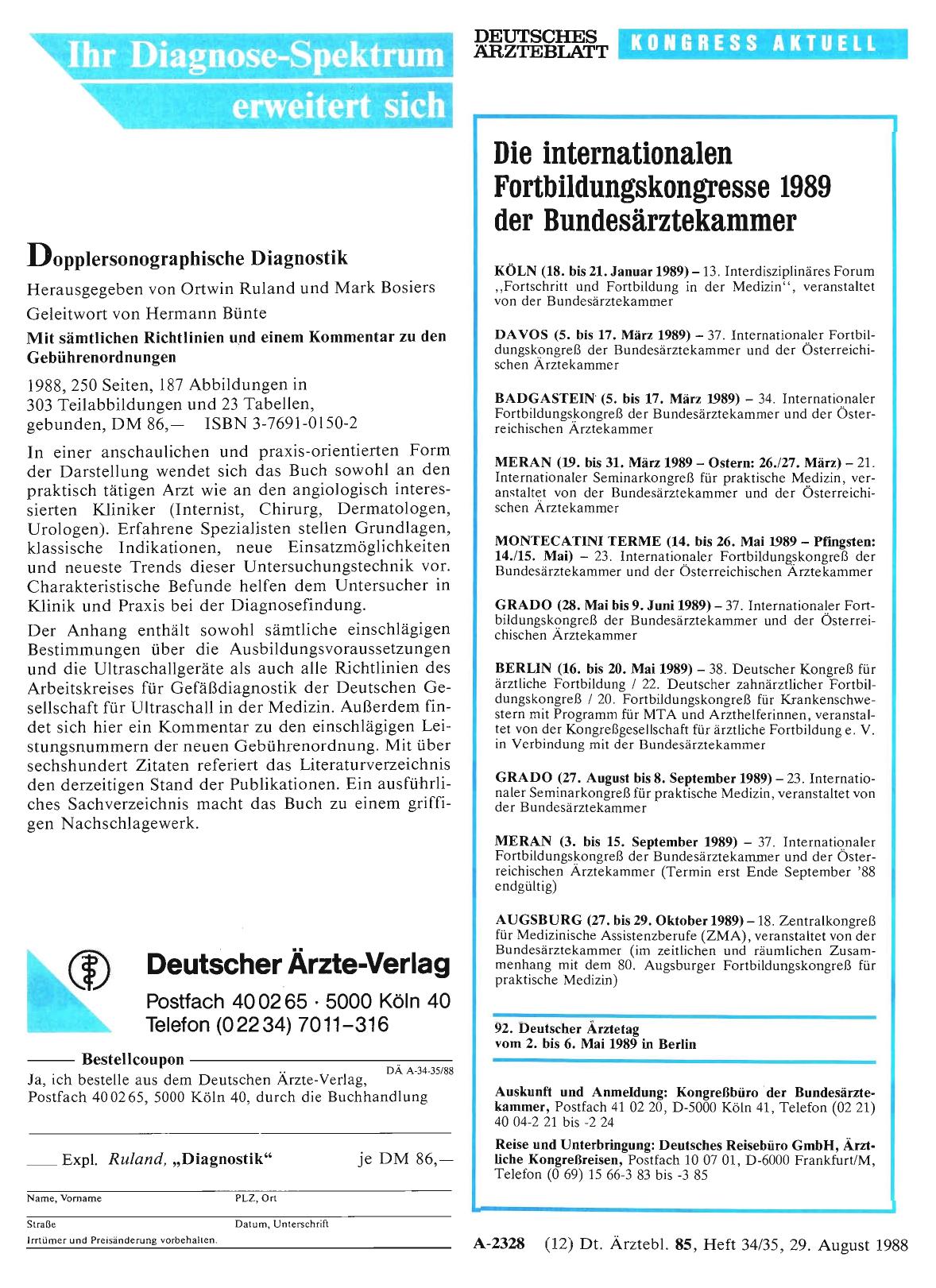 Vorschauseite 1: Die internationalen Fortbildungskongresse 1989 der Bundesärztekammer