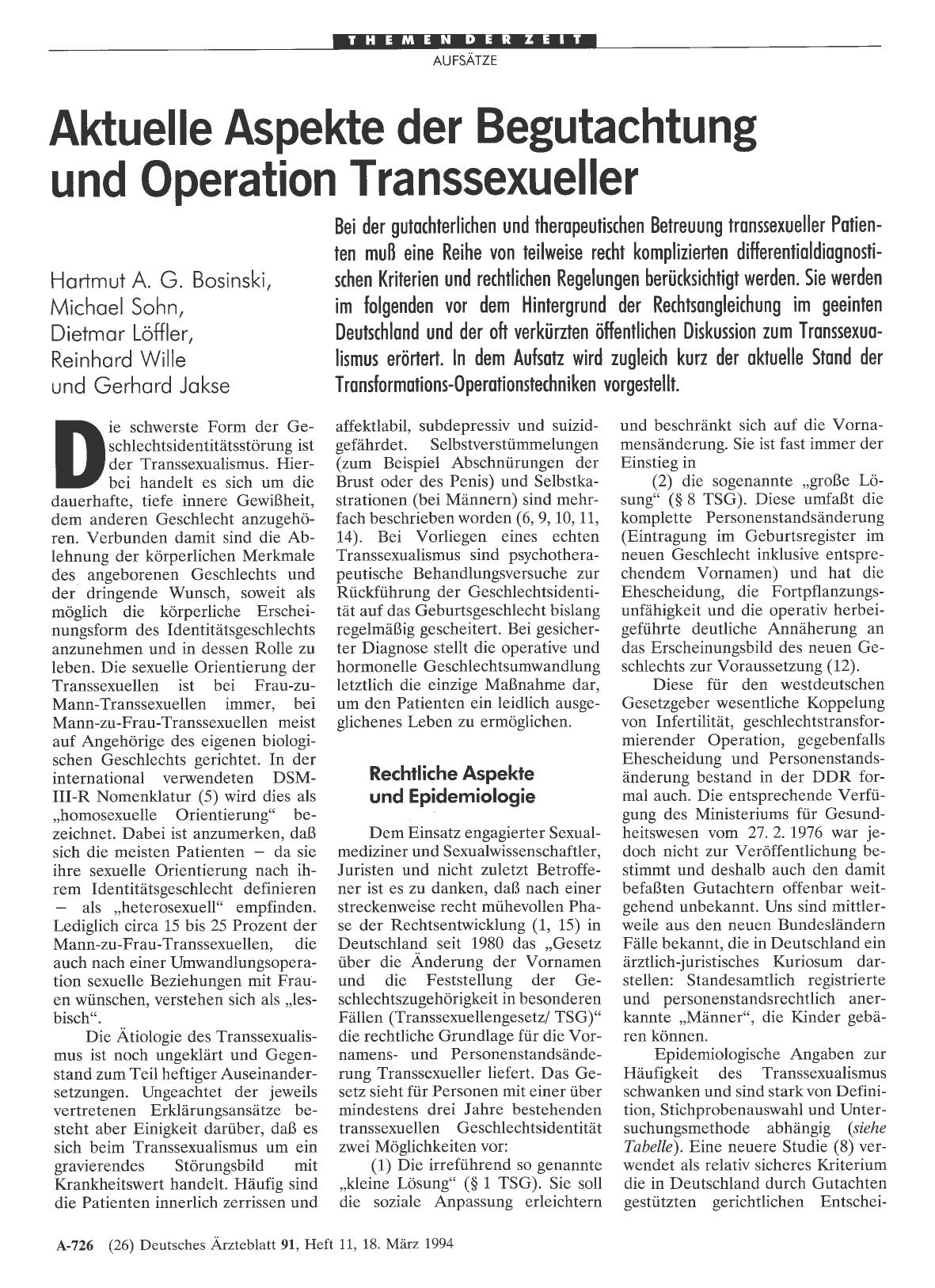 Vorschauseite 1: Aktuelle Aspekte der Begutachtung und Operation Transsexueller