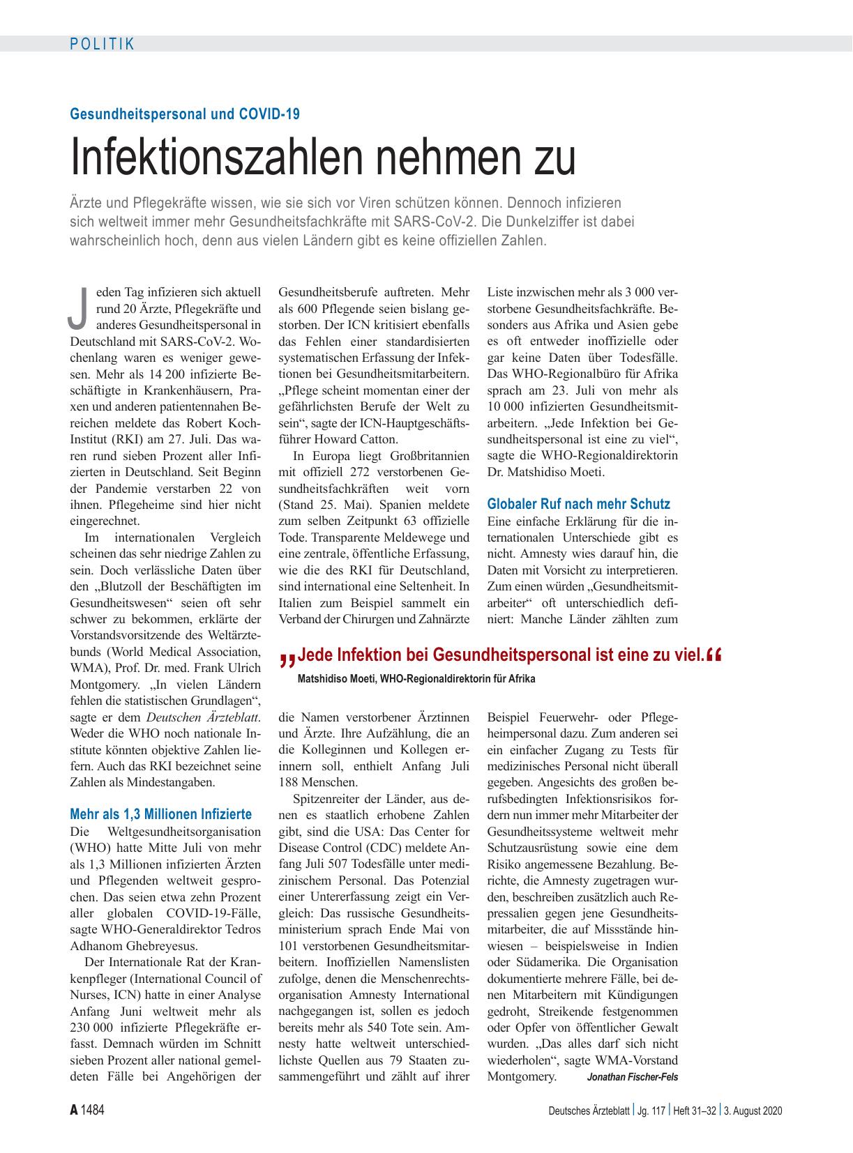 Vorschauseite 1: Gesundheitspersonal und COVID-19: Infektionszahlen nehmen zu