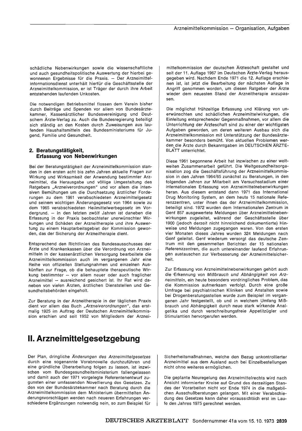 Vorschauseite 1: Bericht über das Jahr 1972/73: J. Arzneimittelwesen: II. Arzneimittelgesetzgebung