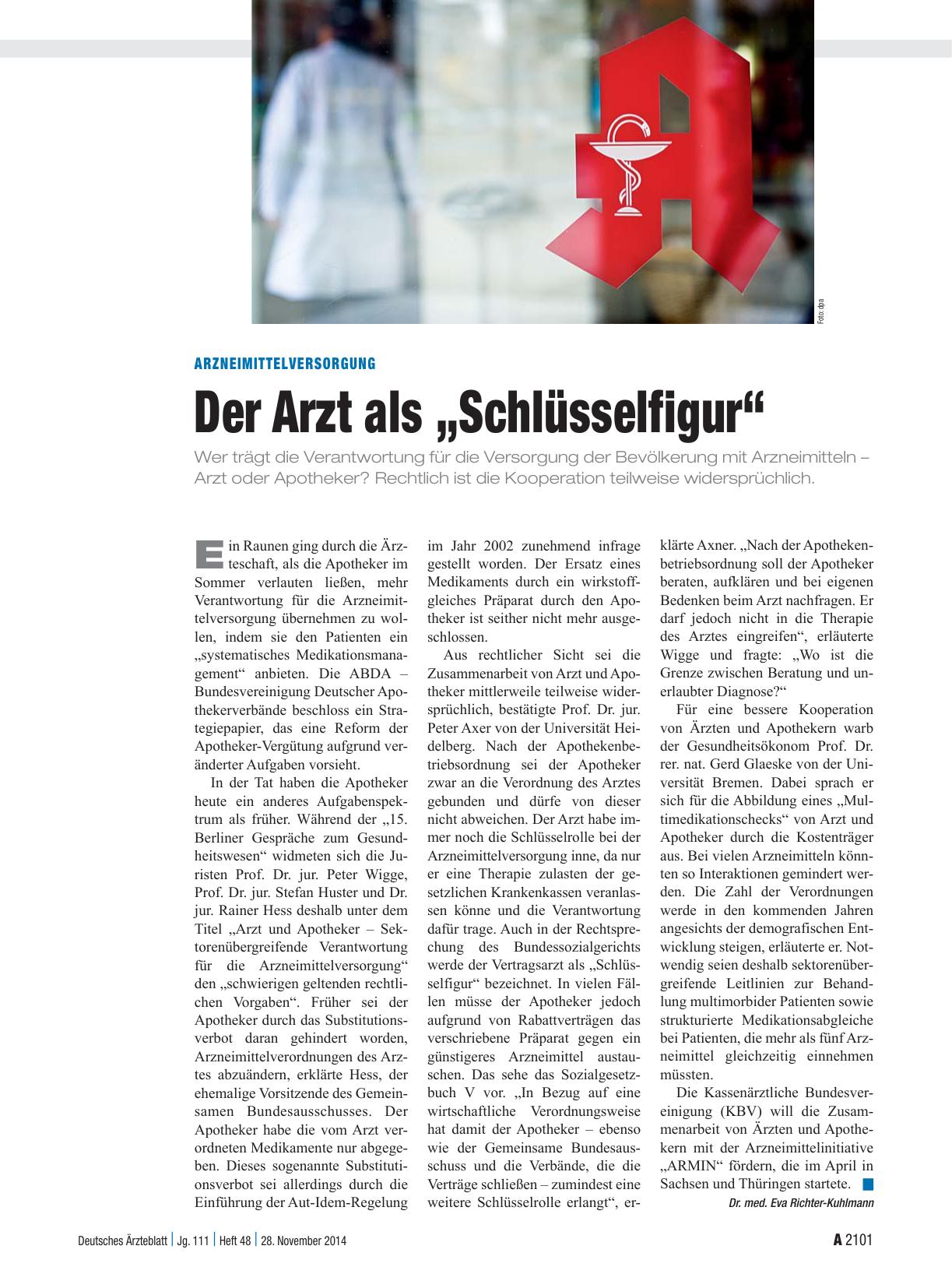 Vorschauseite 1: Arzneimittelversorgung: Der Arzt als „Schlüsselfigur“