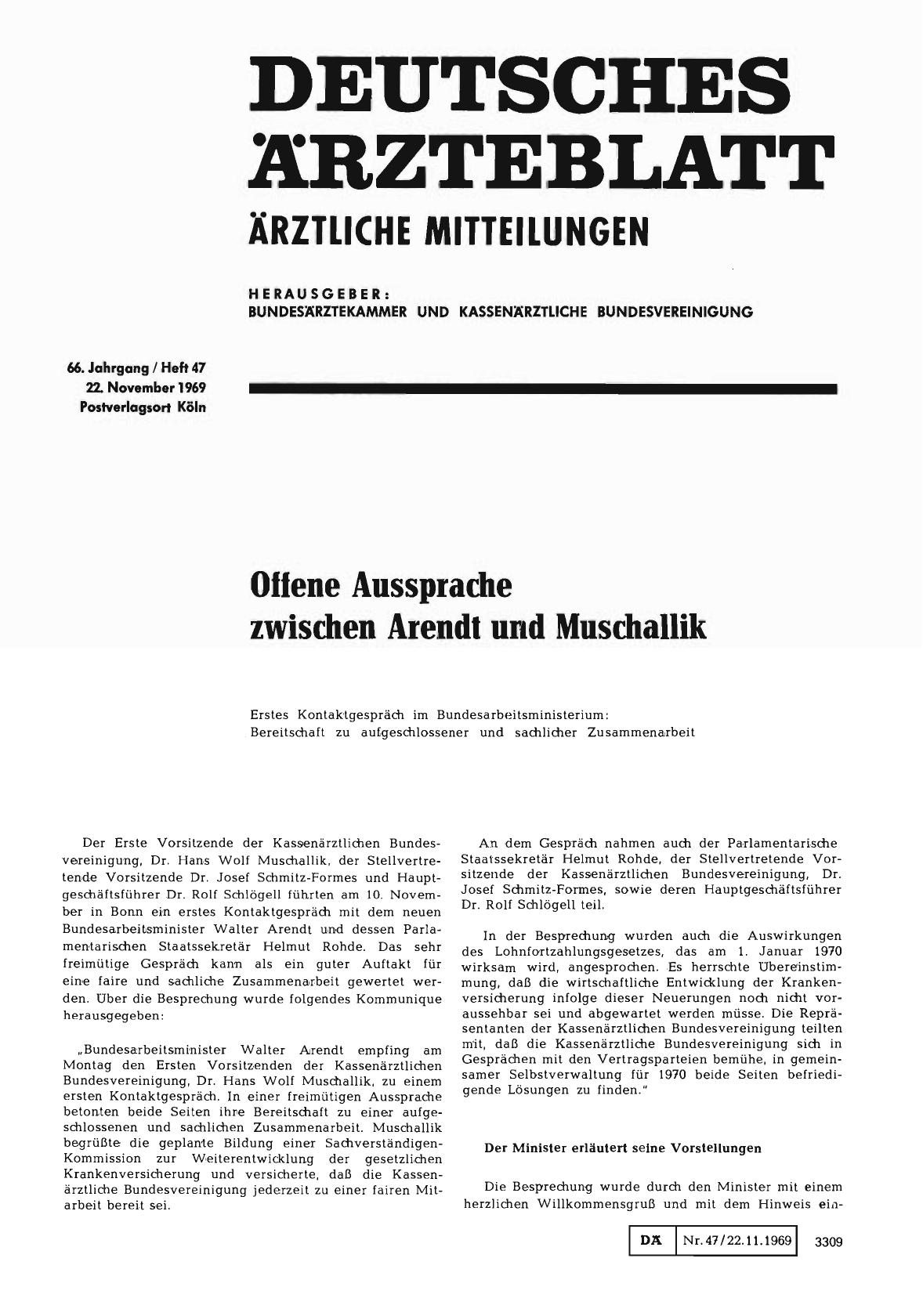 Vorschauseite 1: Offene Aussprache zwischen Arendt und Muschallik