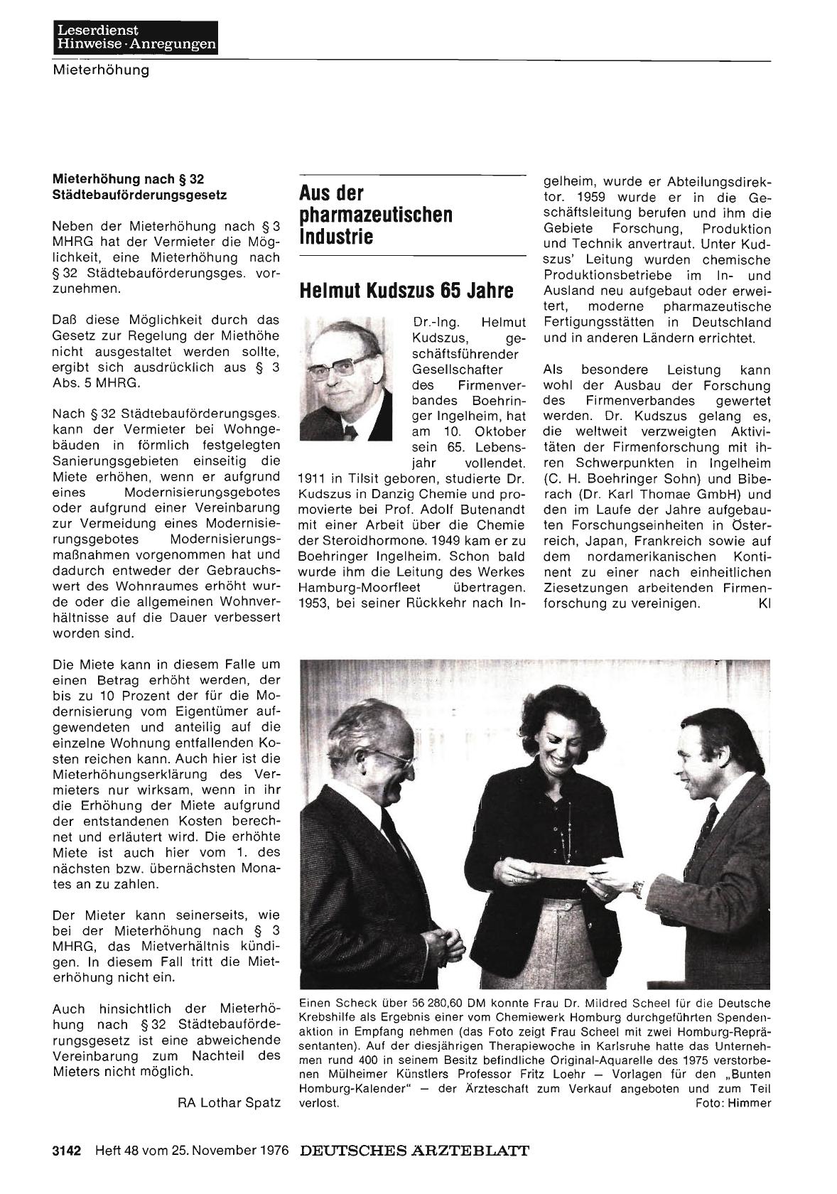 Vorschauseite 1: Aus der pharmazeutischen Industrie: Scheck über 56 280, 60 DM