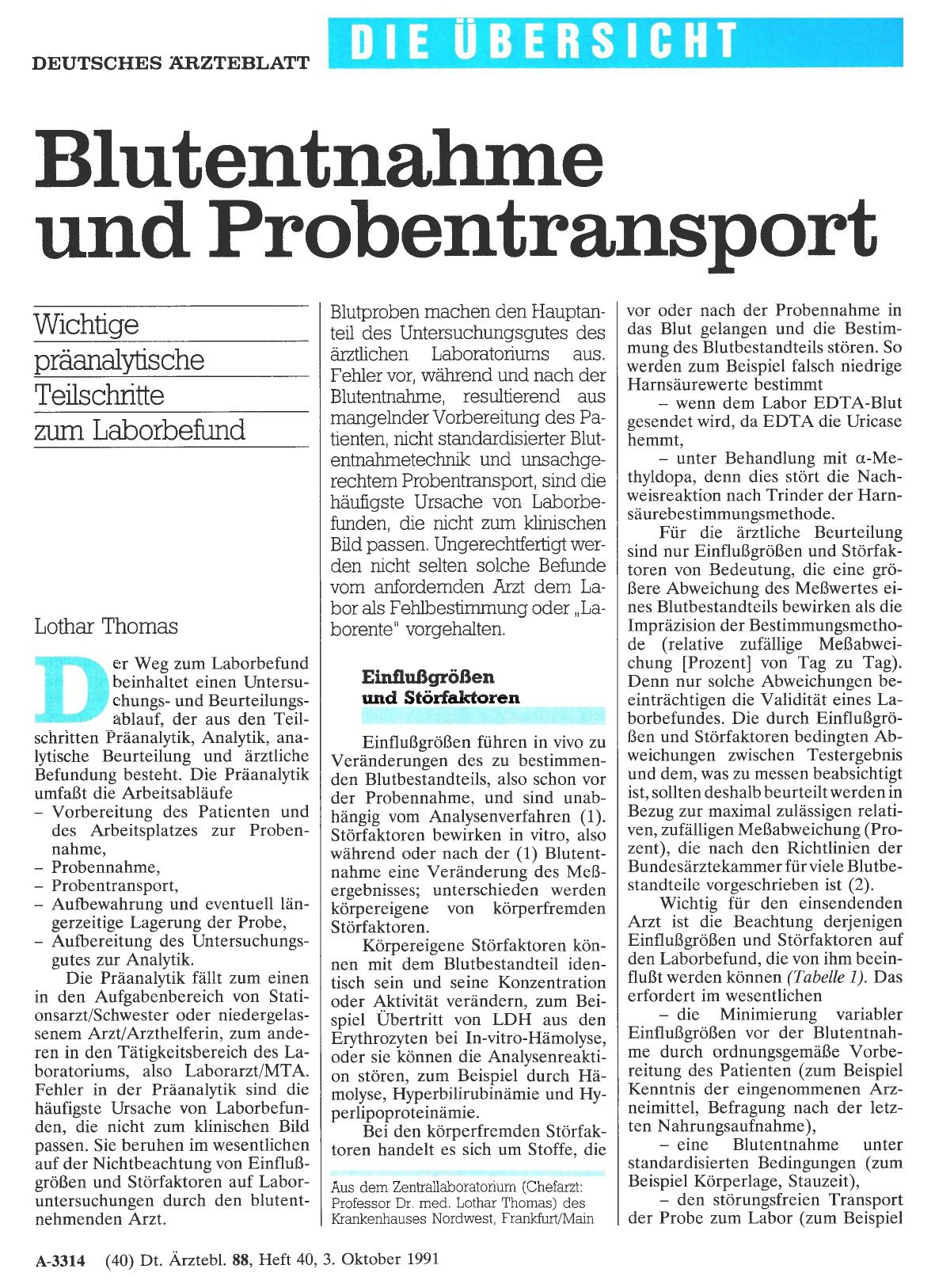 Vorschauseite 1: Blutentnahme und Probentransport
