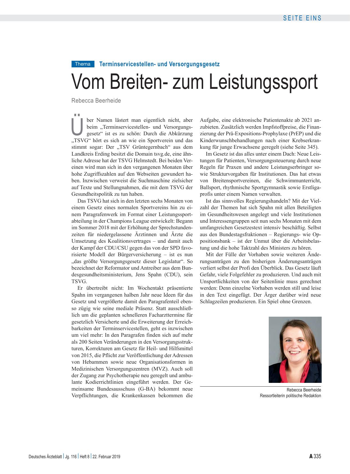 Vorschauseite 1: Terminserviceund Versorgungsgesetz: Vom Breitenzum Leistungssport