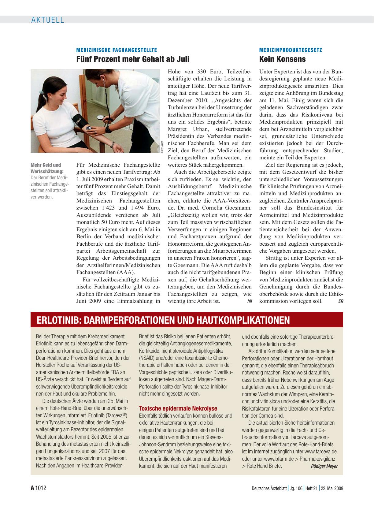 Vorschauseite 1: Erlotinib: Darmperforationen und Hautkomplikationen