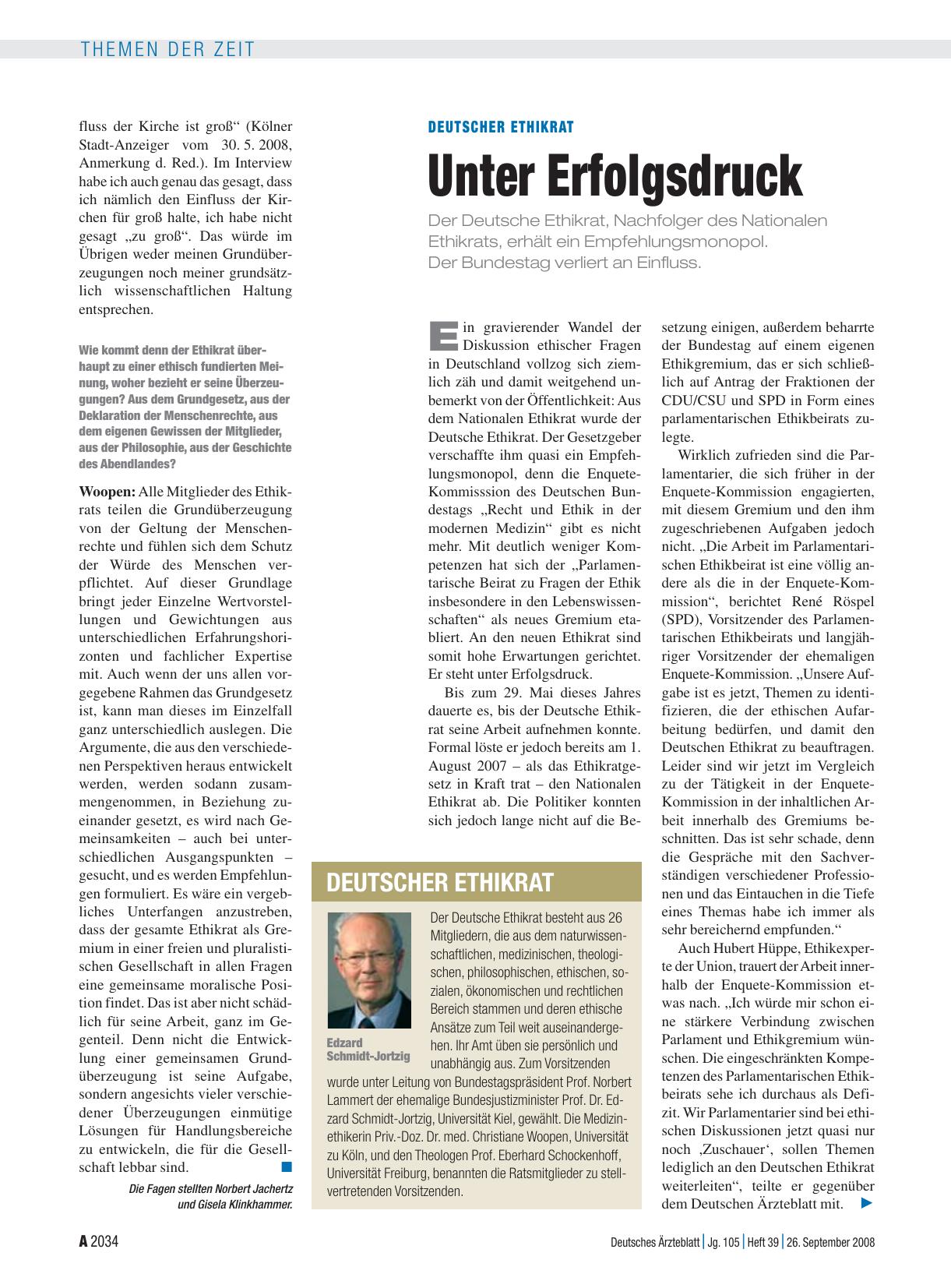 Vorschauseite 1: Deutscher Ethikrat: Unter Erfolgsdruck