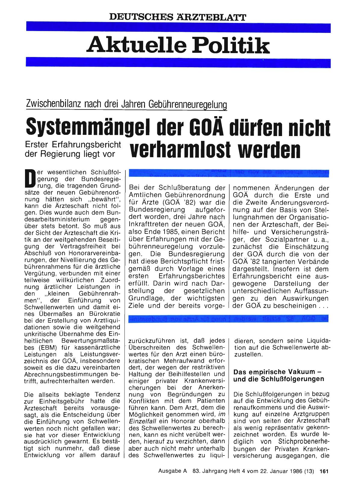 Vorschauseite 1: Zwischenbilanz nach drei Jahren Gebührenneuregelung: Systemmängel der GOÄ dürfen nicht verharmlost werden