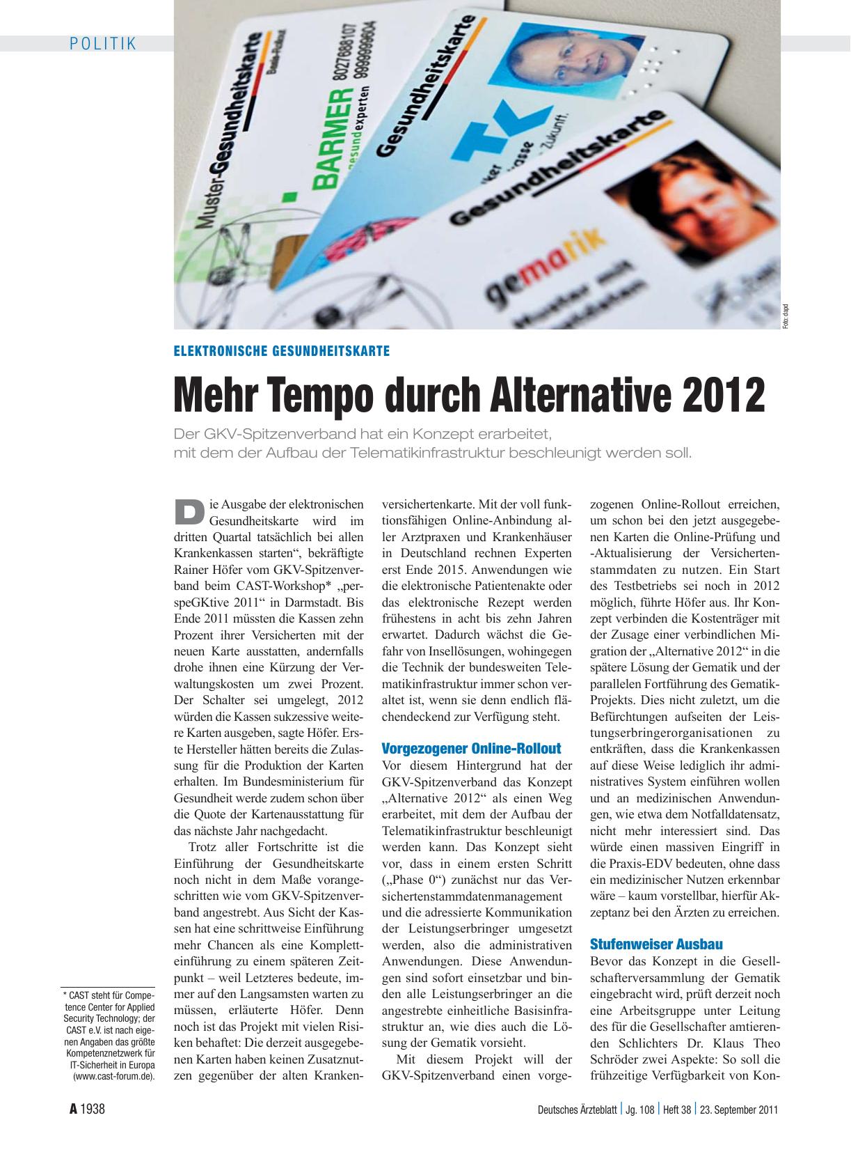 Vorschauseite 1: Elektronische Gesundheitskarte: Mehr Tempo durch Alternative 2012
