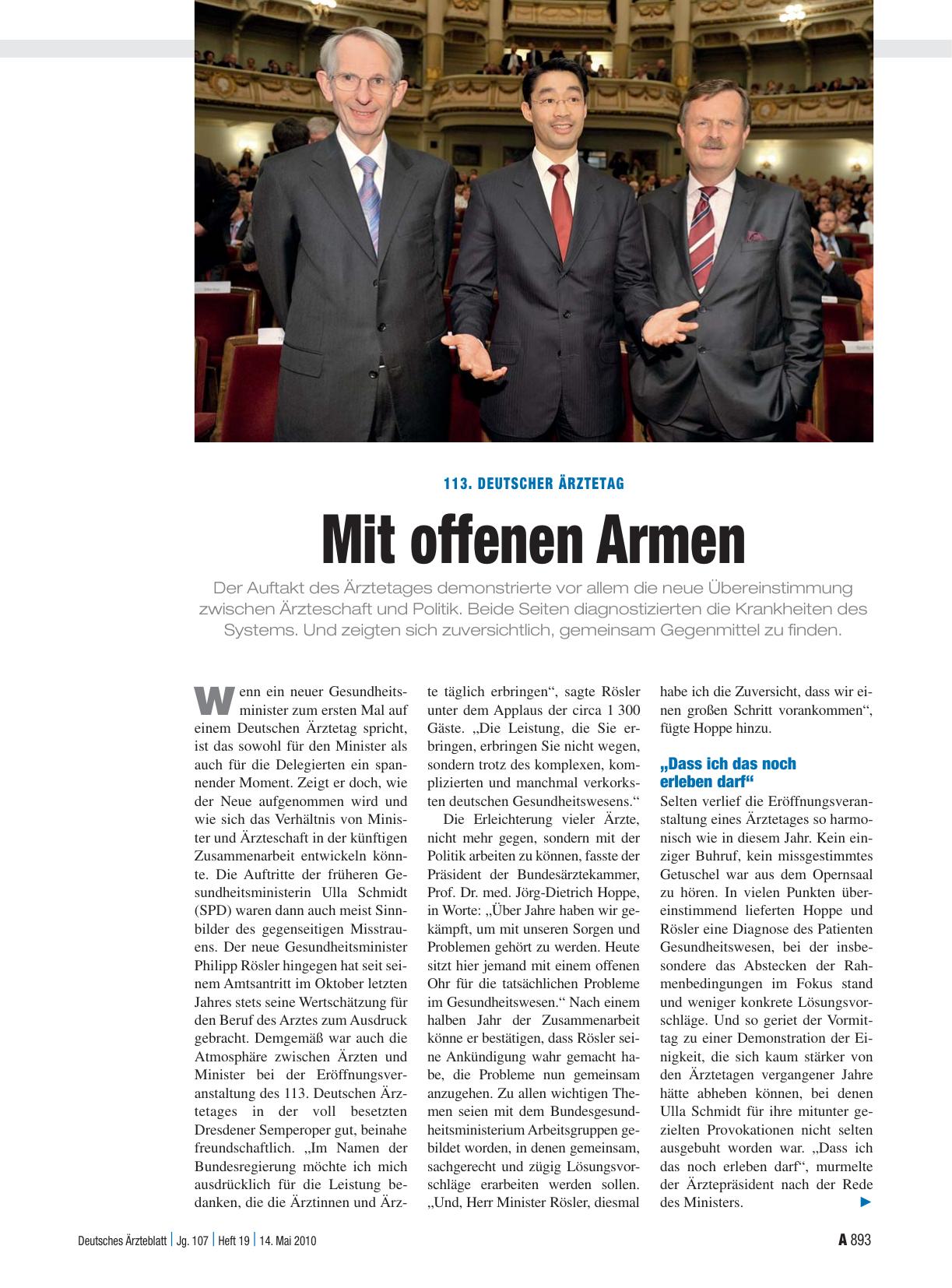 Vorschauseite 1: 113. Deutscher Ärztetag: Mit offenen Armen