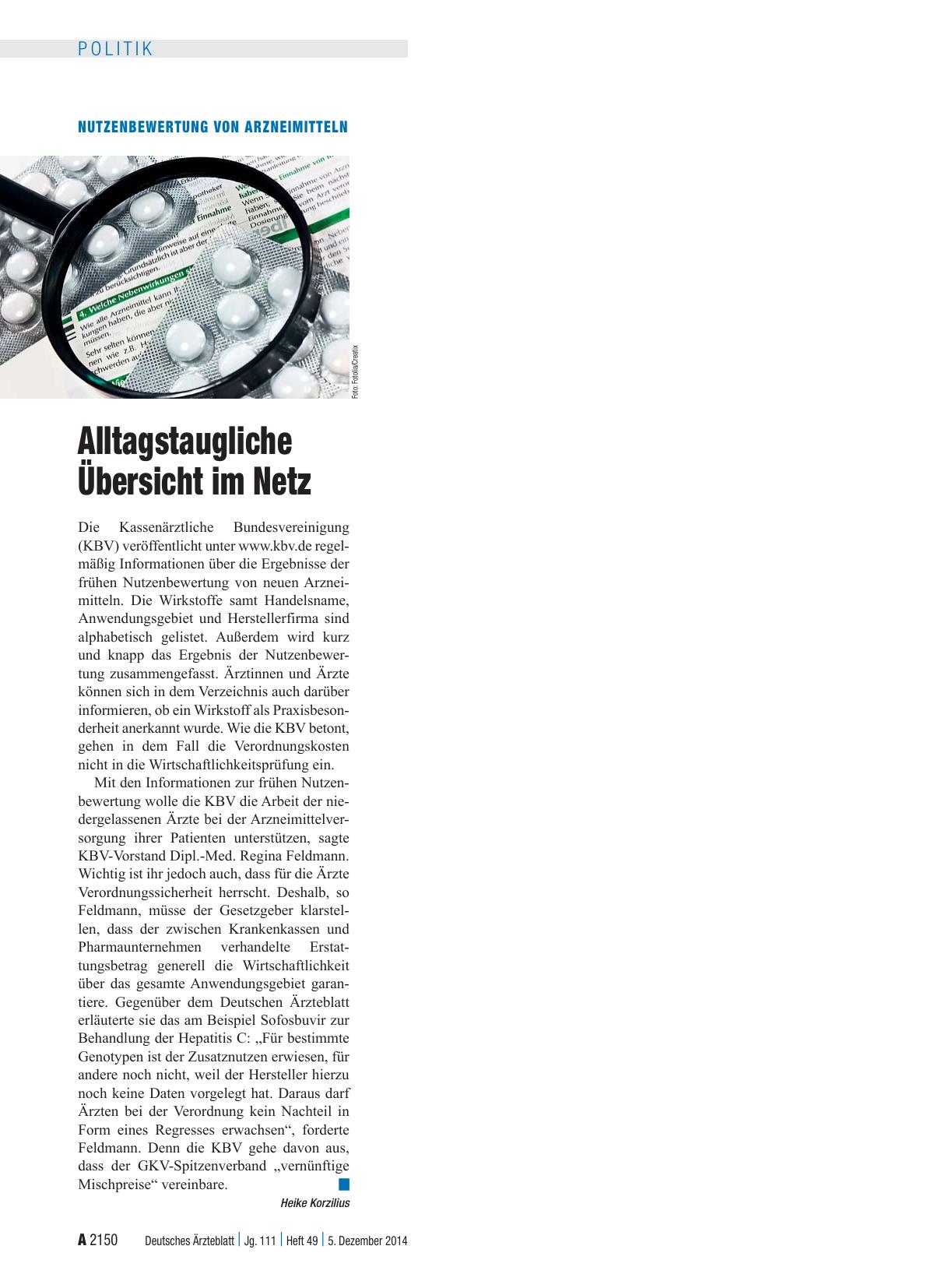 Vorschauseite 1: Nutzenbewertung von Arzneimitteln: Alltagstaugliche Übersicht im Netz