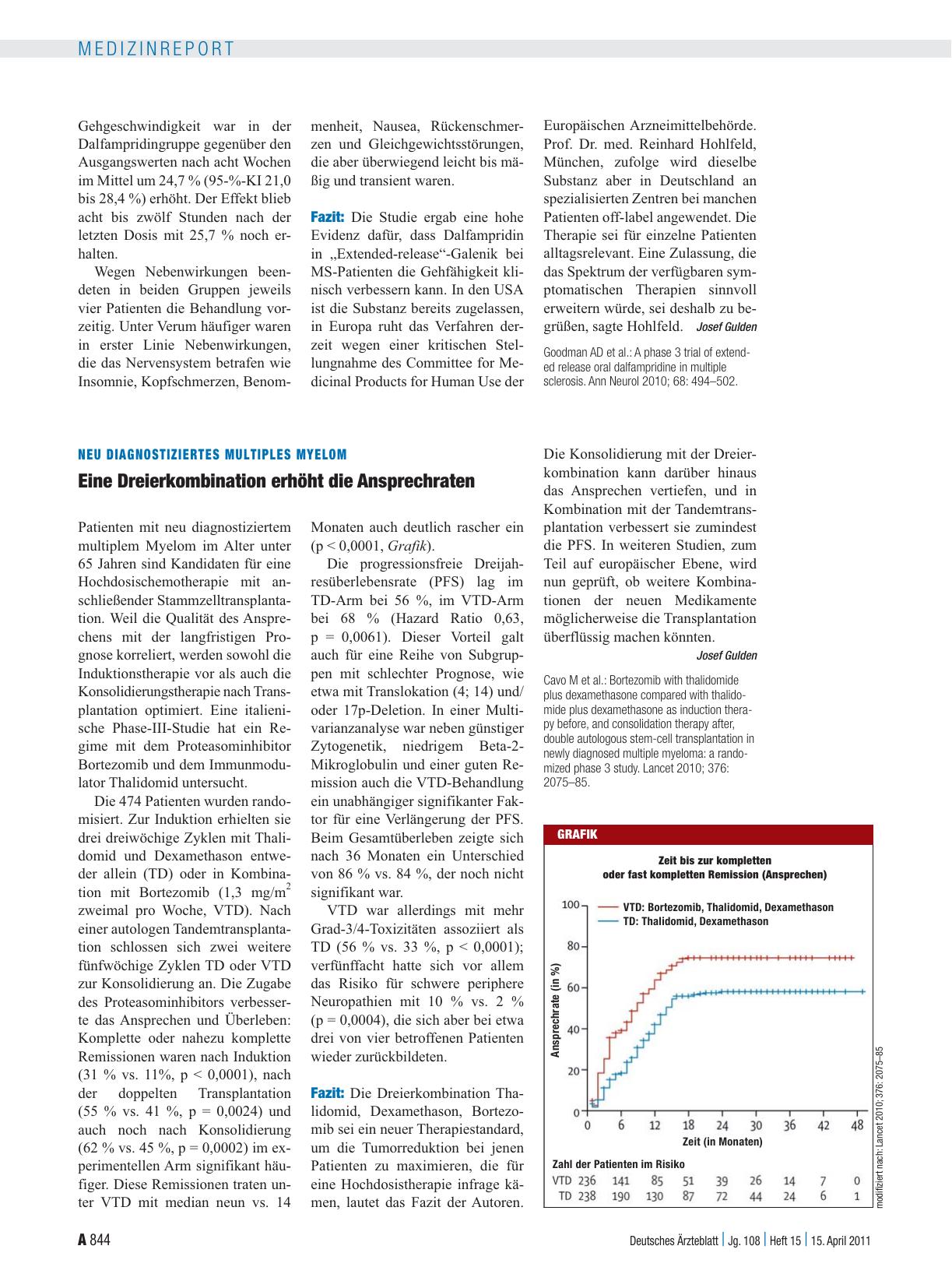 Vorschauseite 1: Neu diagnostiziertes Multiples Myelom: Eine Dreierkombination erhöht die Ansprechraten