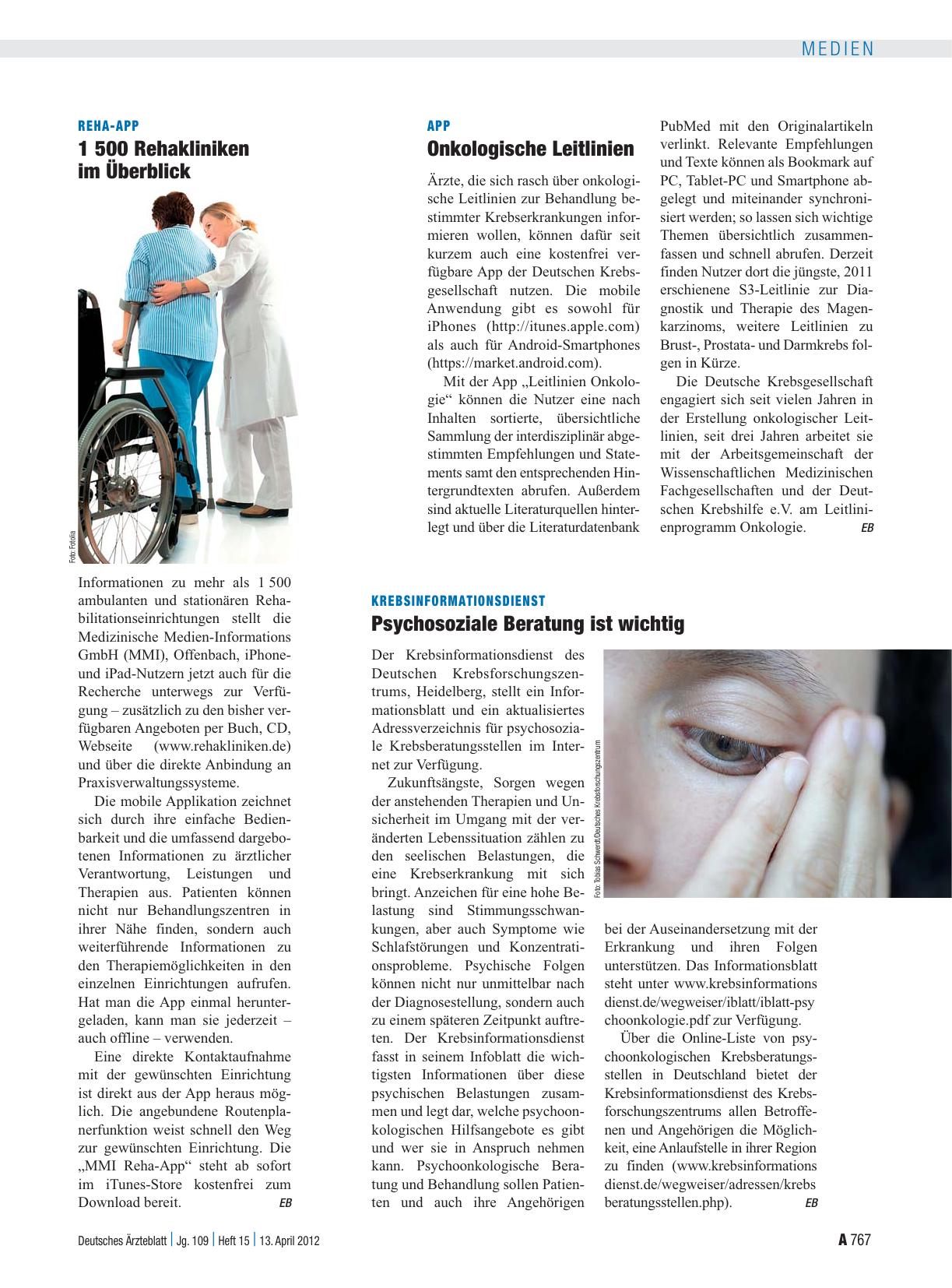Vorschauseite 1: App: Onkologische Leitlinien