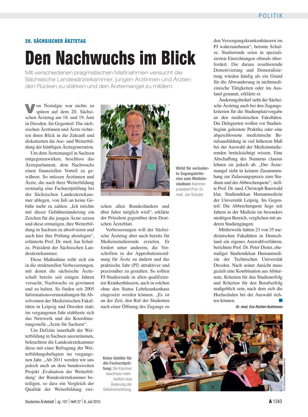 Vorschauseite 1: 20. Sächsischer Ärztetag: Den Nachwuchs im Blick