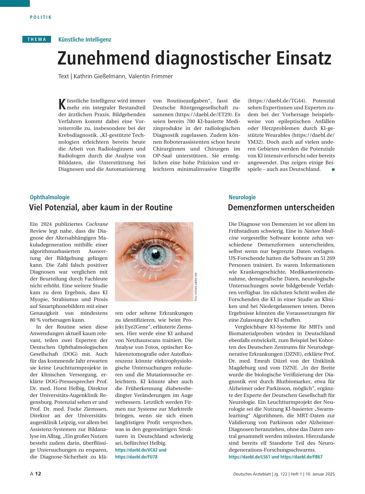 Vorschauseite 1: Künstliche Intelligenz: Zunehmend diagnostischer Einsatz