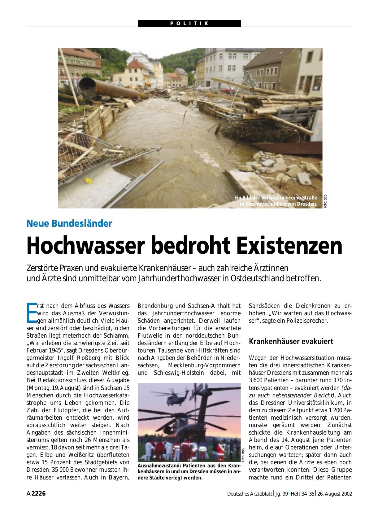 Vorschauseite 1: Neue Bundesländer: Hochwasser bedroht Existenzen