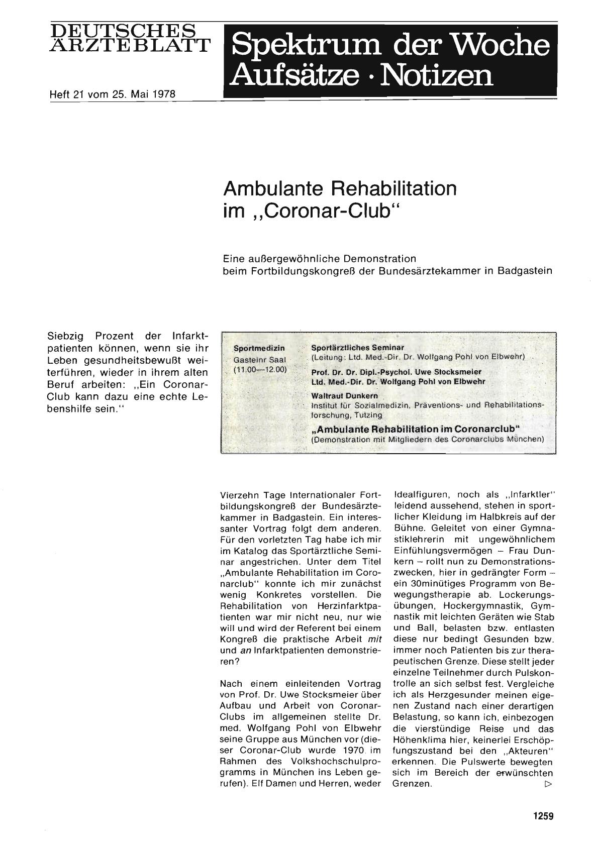 Vorschauseite 1: Ambulante Rehabilitation im „Coronar-Club“