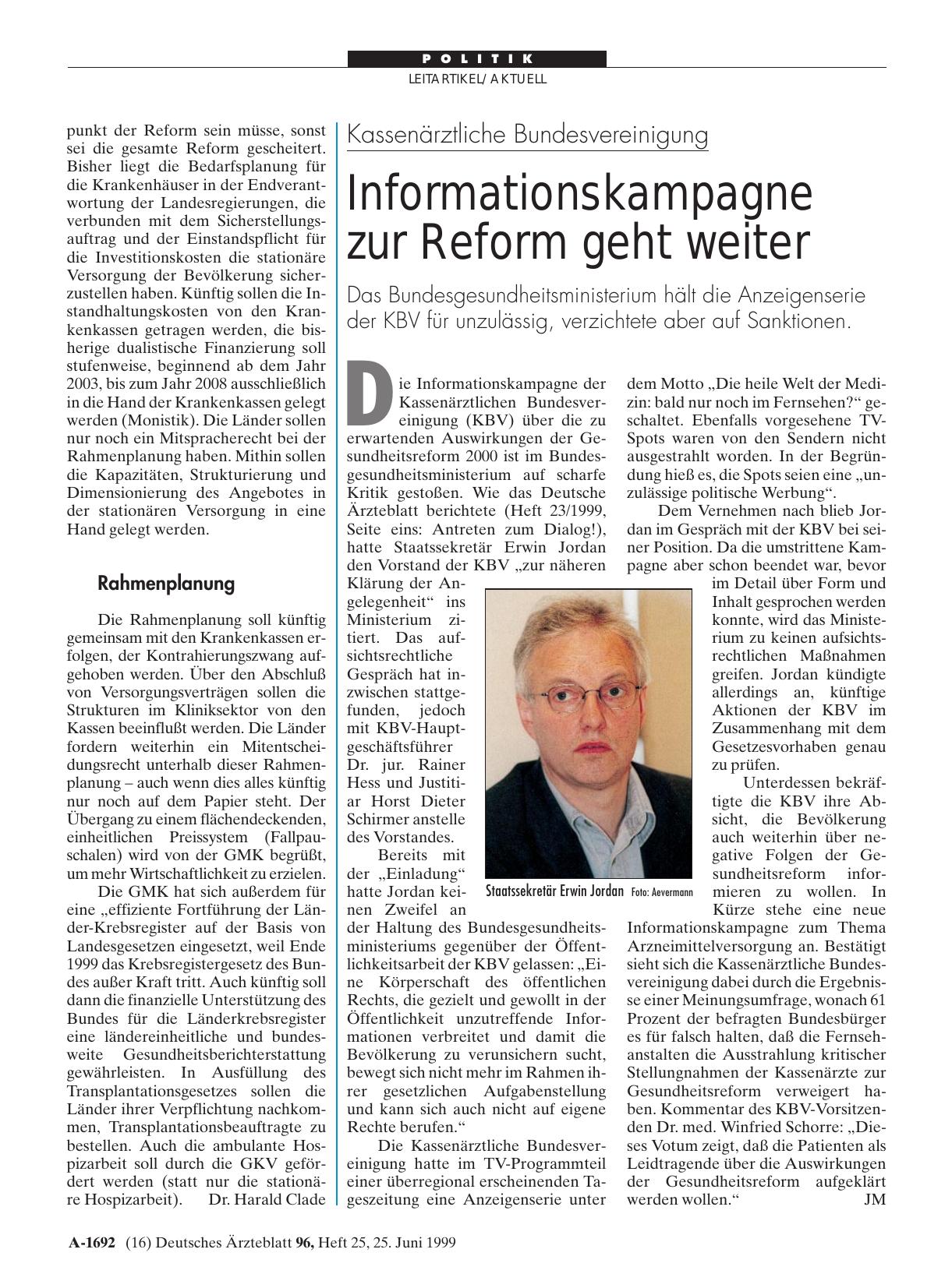 Vorschauseite 1: Kassenärztliche Bundesvereinigung: Informationskampagne zur Reform geht weiter
