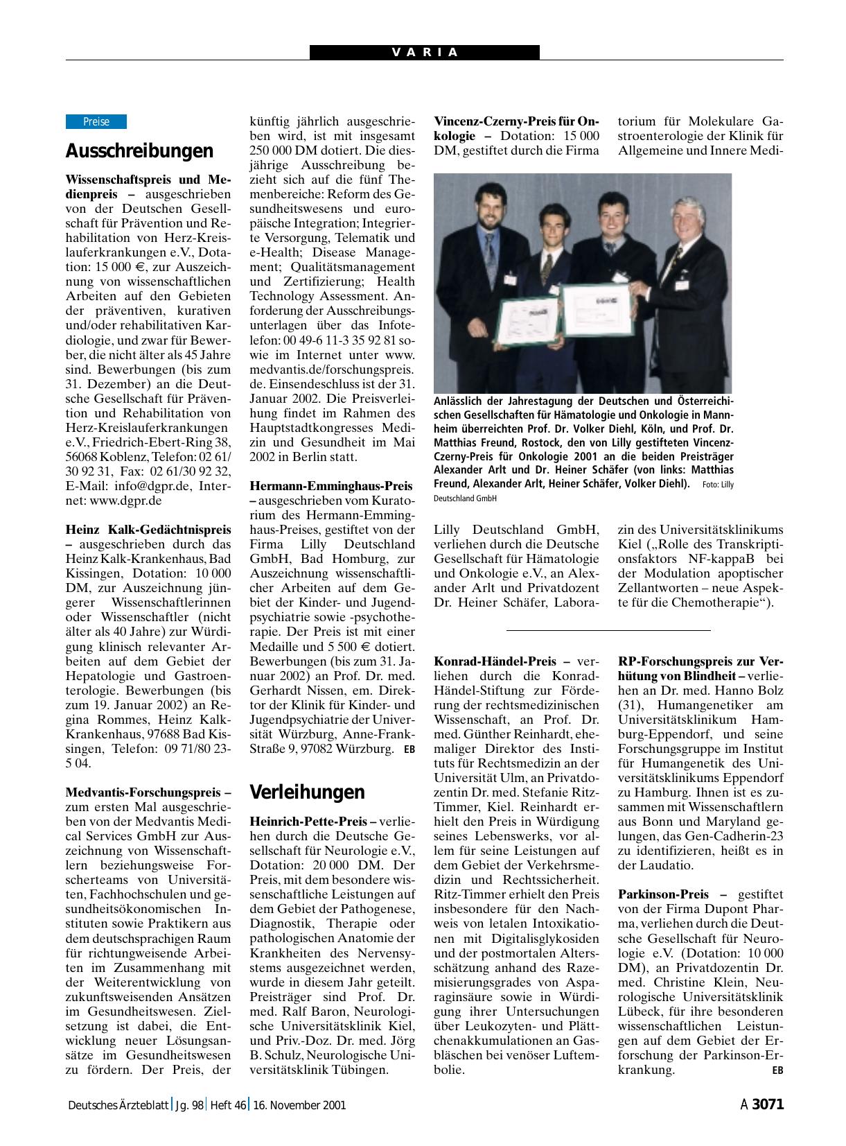 Vorschauseite 1: Verleihungen