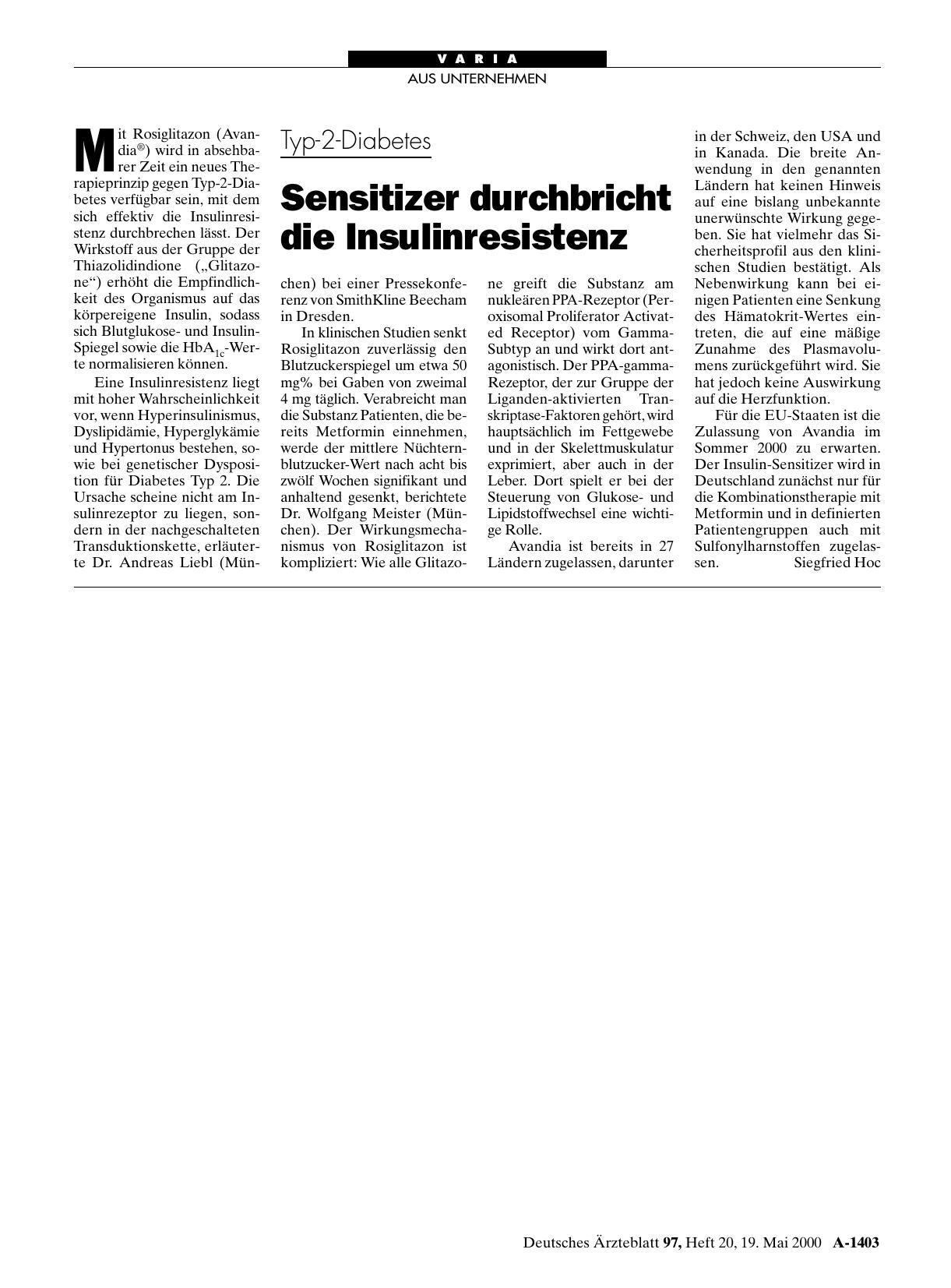 Vorschauseite 1: Typ-2-Diabetes: Sensitizer durchbricht die Insulinresistenz