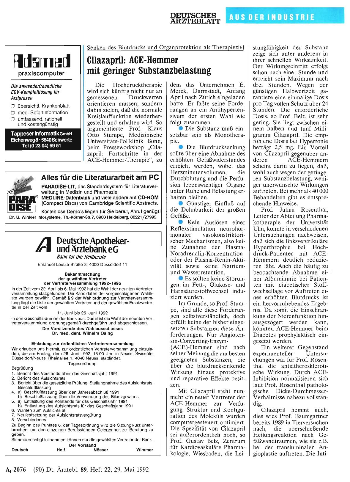 Vorschauseite 1: Senken des Blutdrucks und Organprotektion als Therapieziel: Cilazapril: ACE-Hemmer mit geringer Substanzbelastung