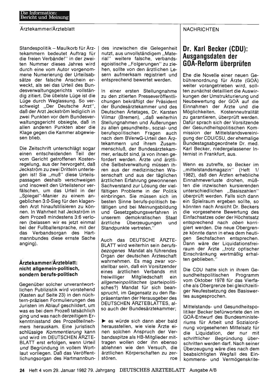 Vorschauseite 1: Dr. Karl Becker (CDU): Ausgangsdaten der GOÄ-Reform überprüfen