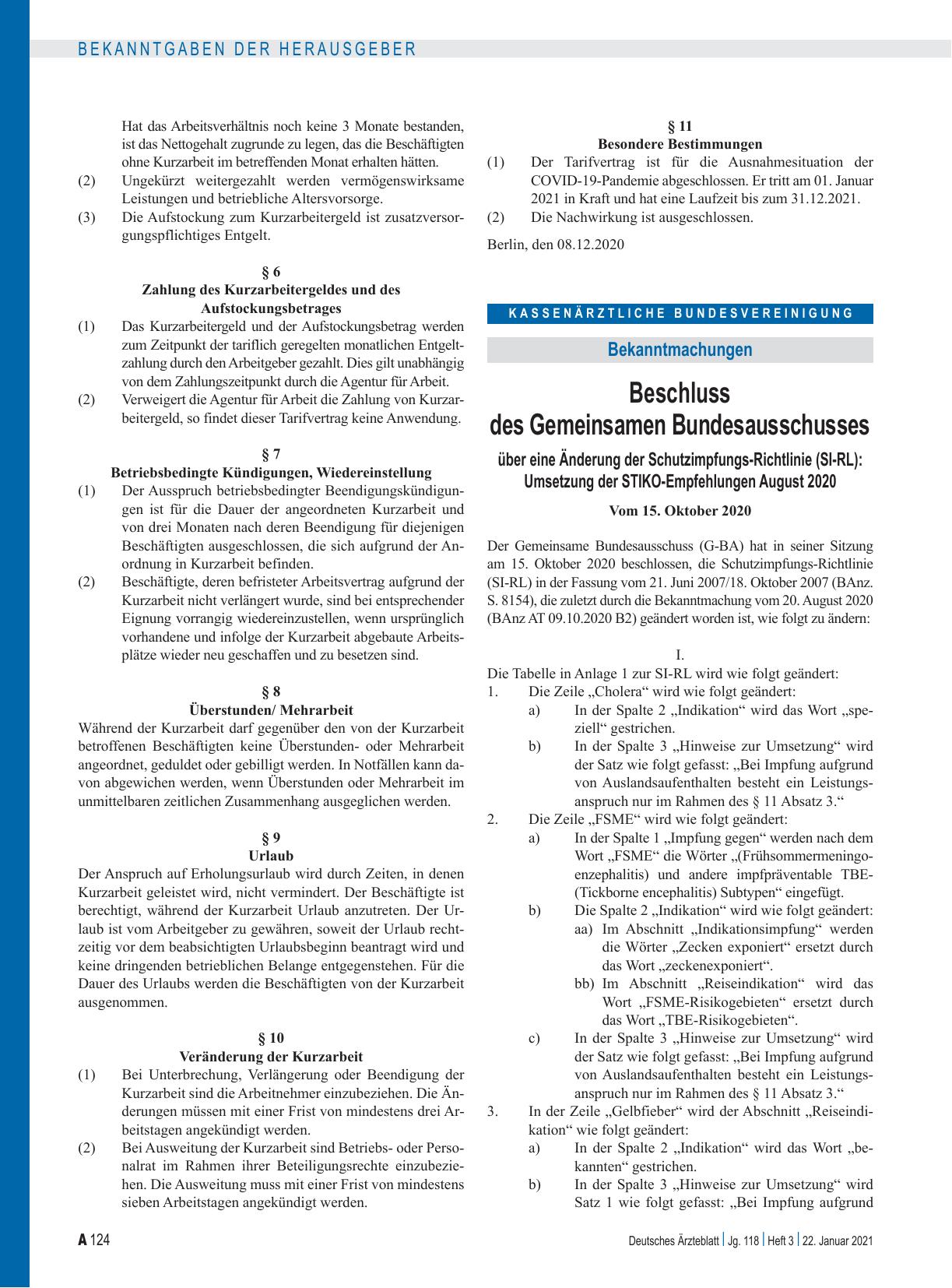 Vorschauseite 1: Beschluss des Gemeinsamen Bundesausschusses über eine Änderung der Schutzimpfungs-Richtlinie (SI-RL): Umsetzung der STIKO-Empfehlungen August 2020