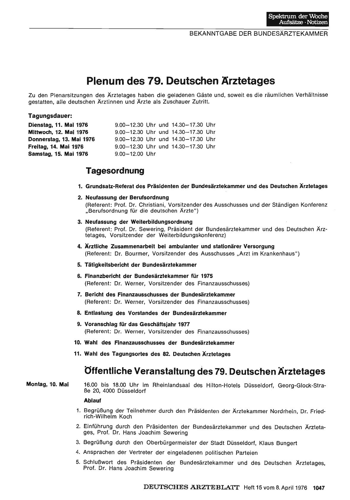 Vorschauseite 1: Plenum des 79. Deutschen Ärztetages