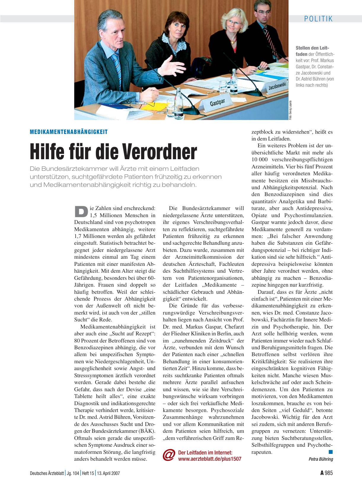 Vorschauseite 1: Medikamentenabhängigkeit: Hilfe für die Verordner